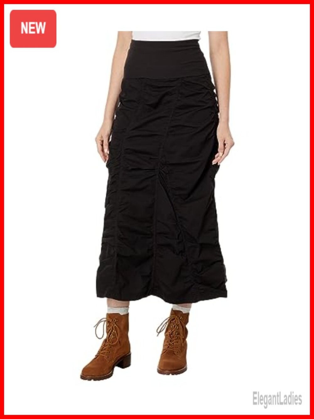 Gored Peasant Skirt Machine Washable Mid Rise Casual Straight Hemline
